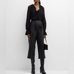 Kobi Halperin Black Leather Straight Leg Crop Pants NWT